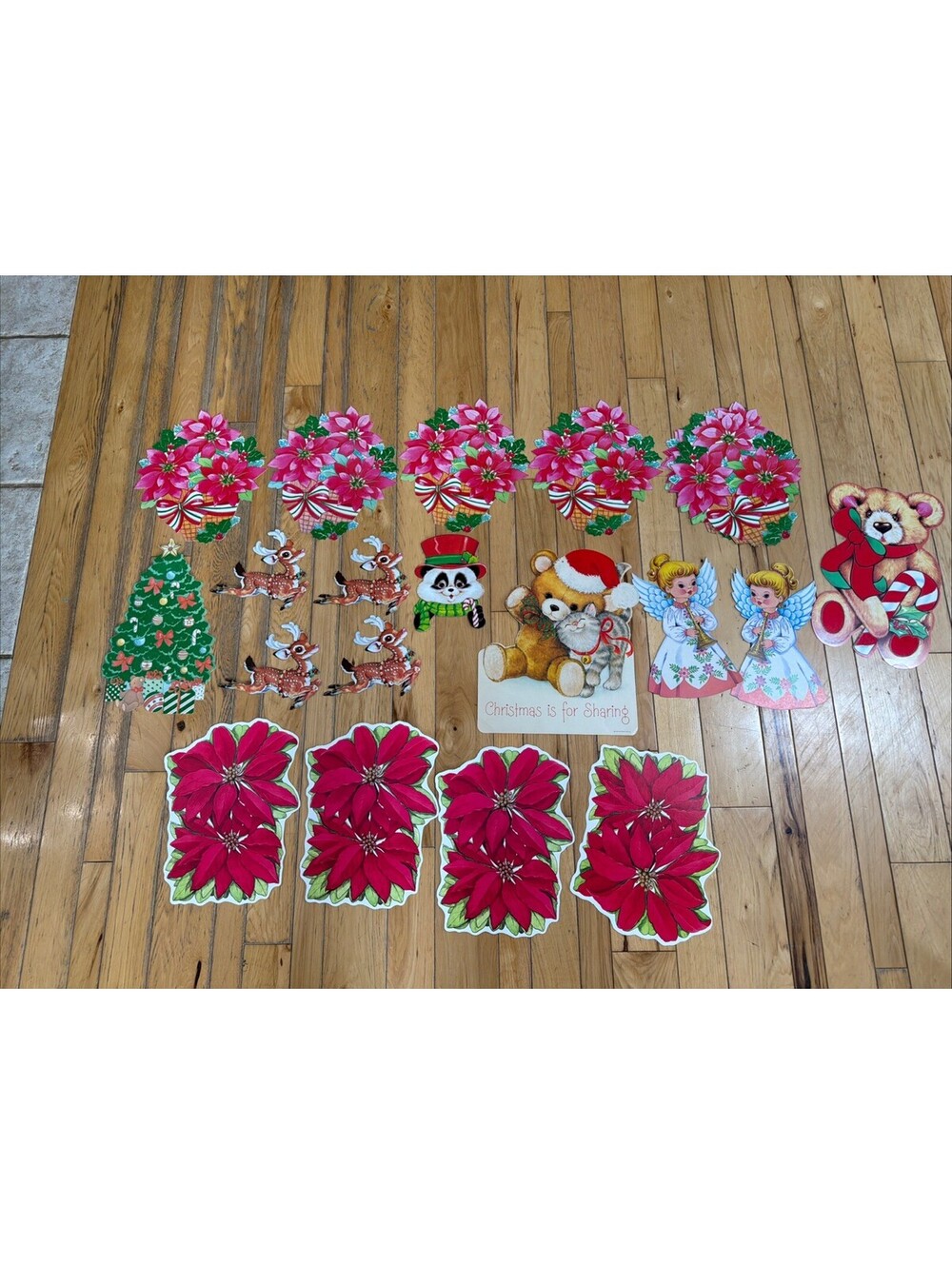 Vintage Die Cut Decorations Christmas Cardboard Lot Of 22 Angels Cat Bear Deer